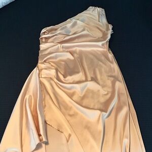 One-Shoulder Satin Evening Dress in Champagne